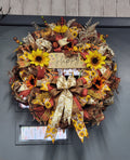 Happy Fall Sunflower & Pumpkin Deco Mesh Wreath – Handmade Fall Door Wreath
