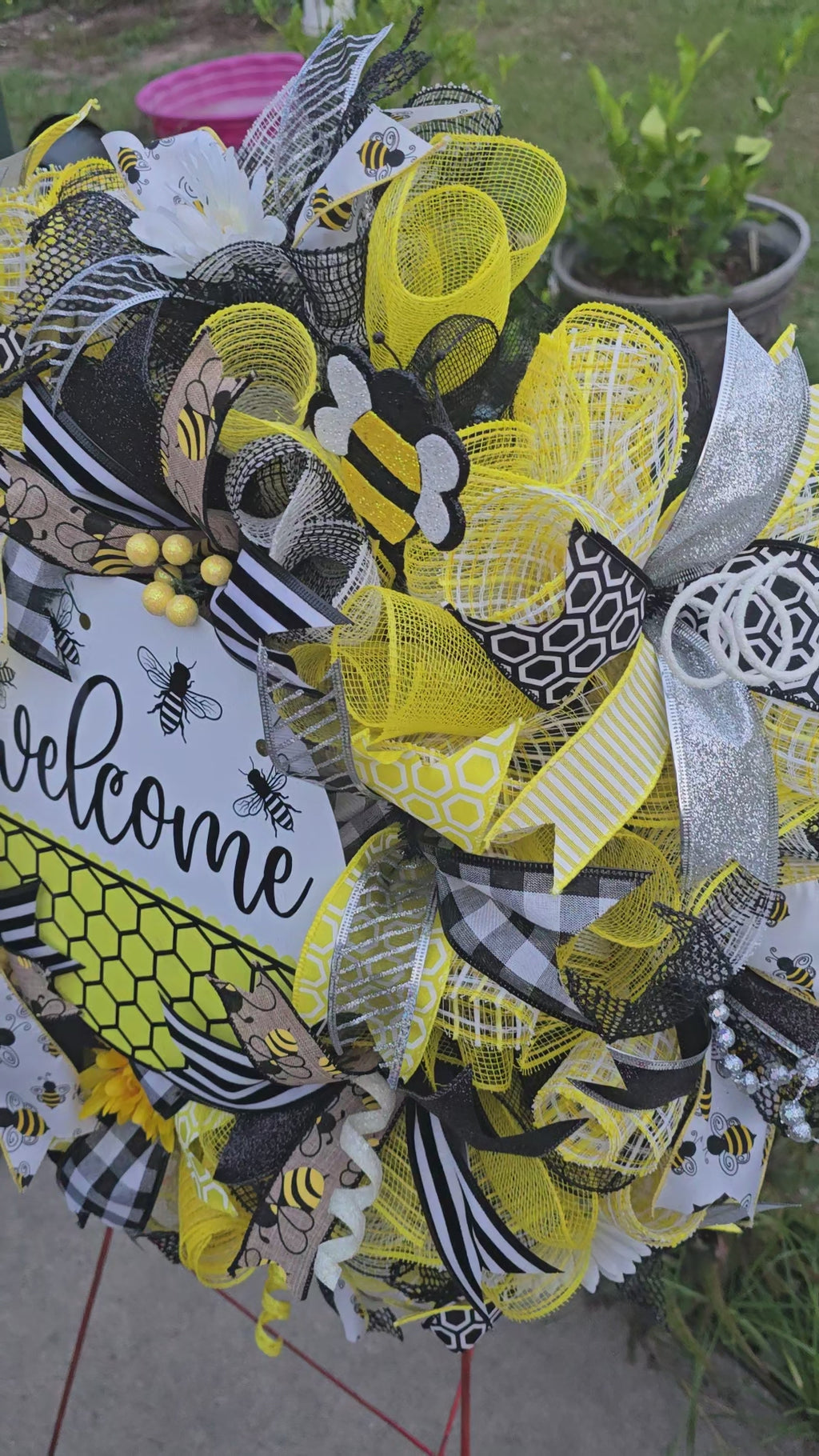 Welcome to the Hive | 26" Bumble Bee Deco Mesh Wreath