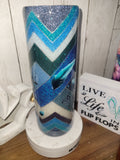 RTS 30 oz Blue Floral & Feather Glitter Tumbler | Skinny Straight Hogg
