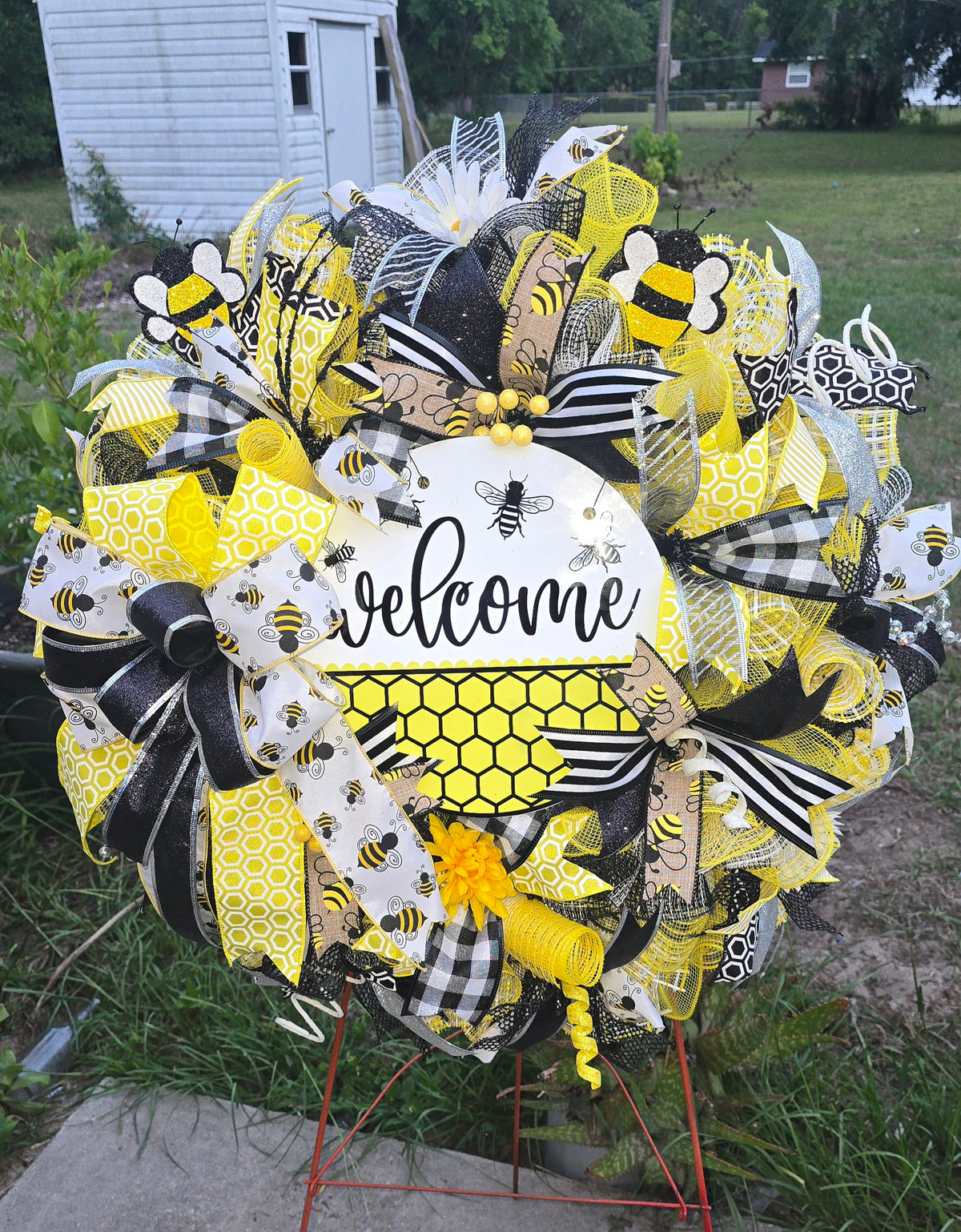 Welcome to the Hive | 26" Bumble Bee Deco Mesh Wreath