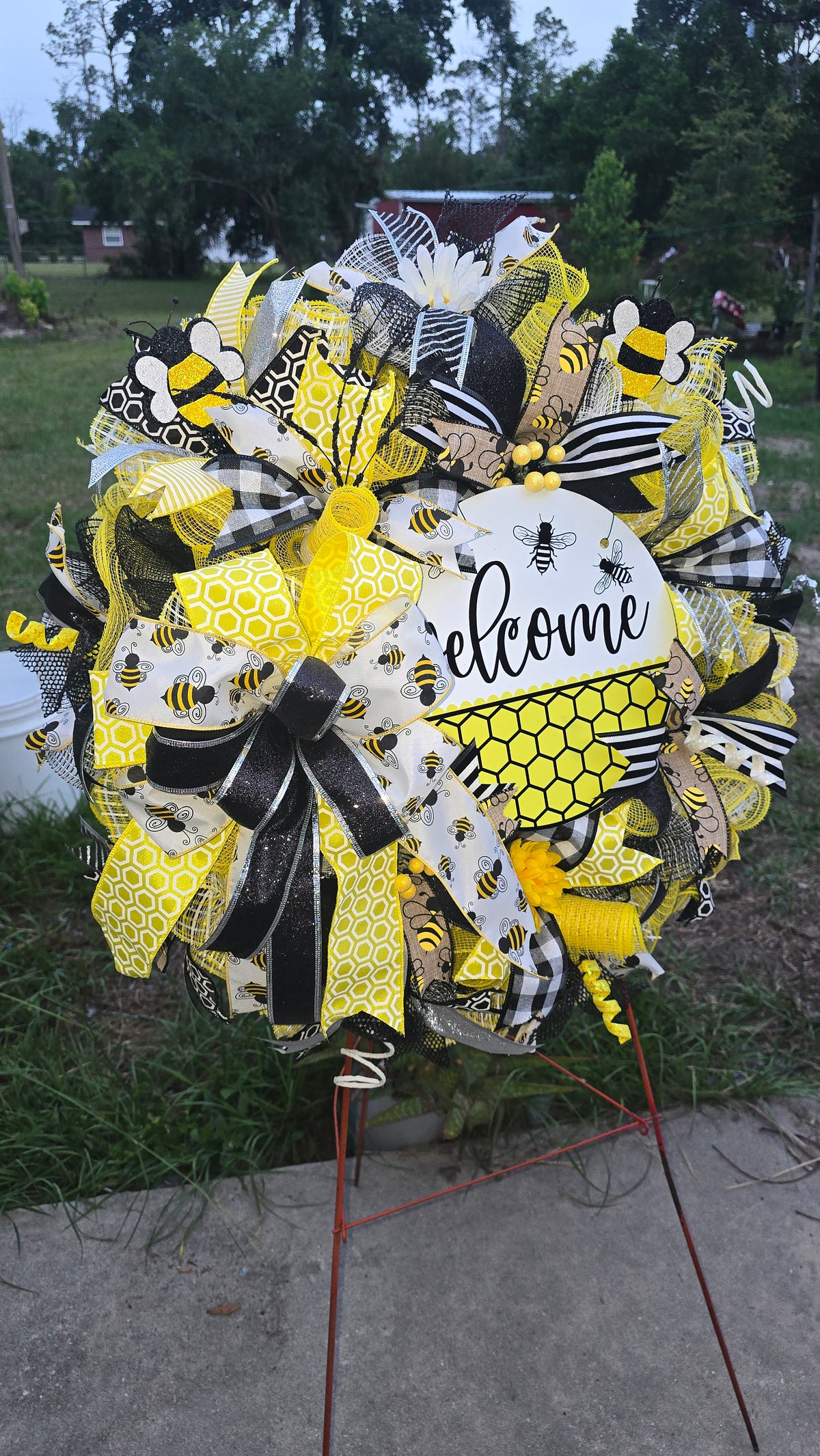 Welcome to the Hive | 26" Bumble Bee Deco Mesh Wreath